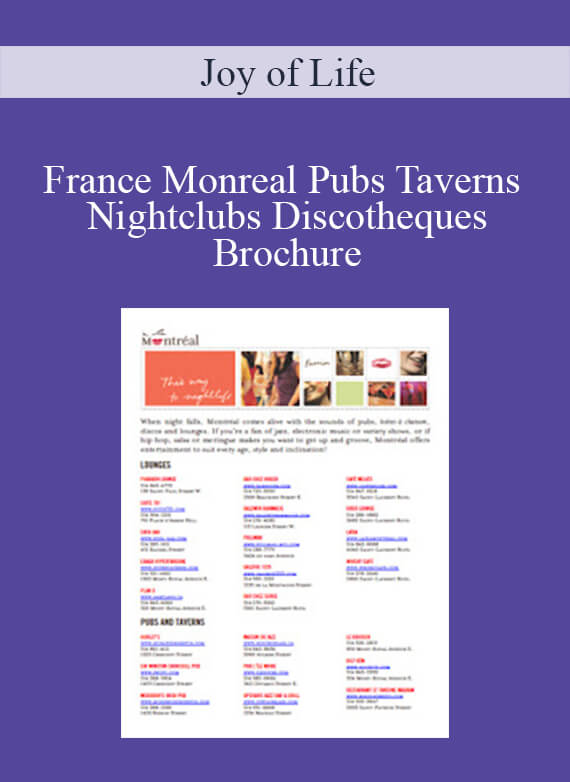 Joy of Life - France Monreal Pubs Taverns Nightclubs Discotheques Brochure